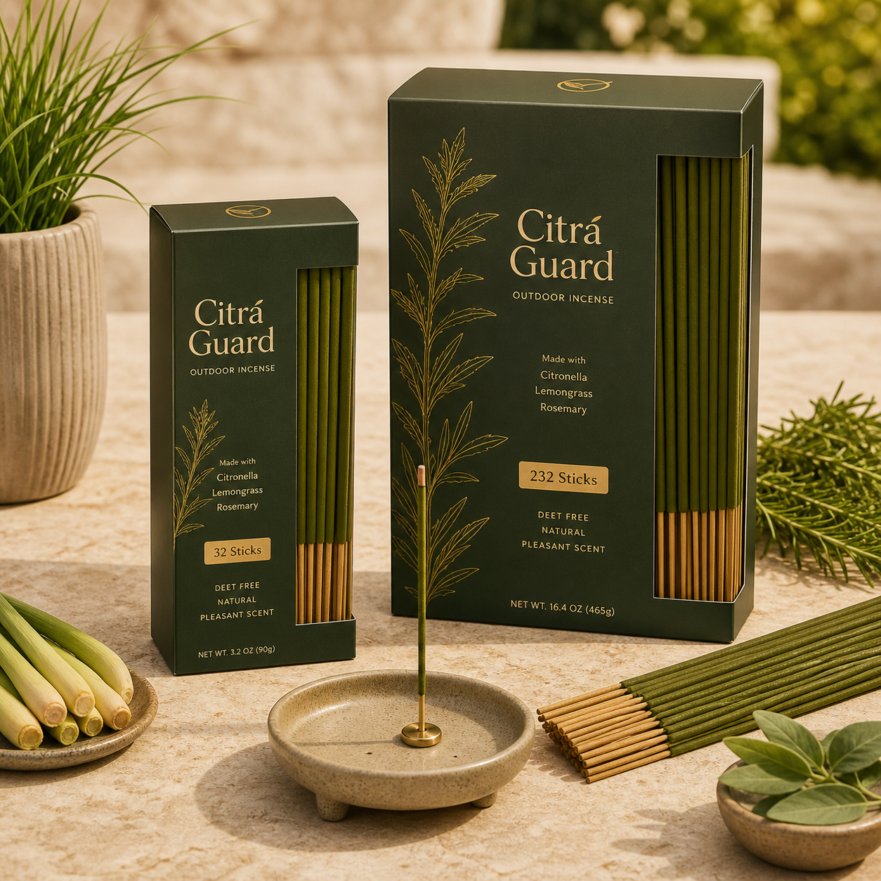 Citrá Guard 32 stick and 232 stick bundles with incense holder